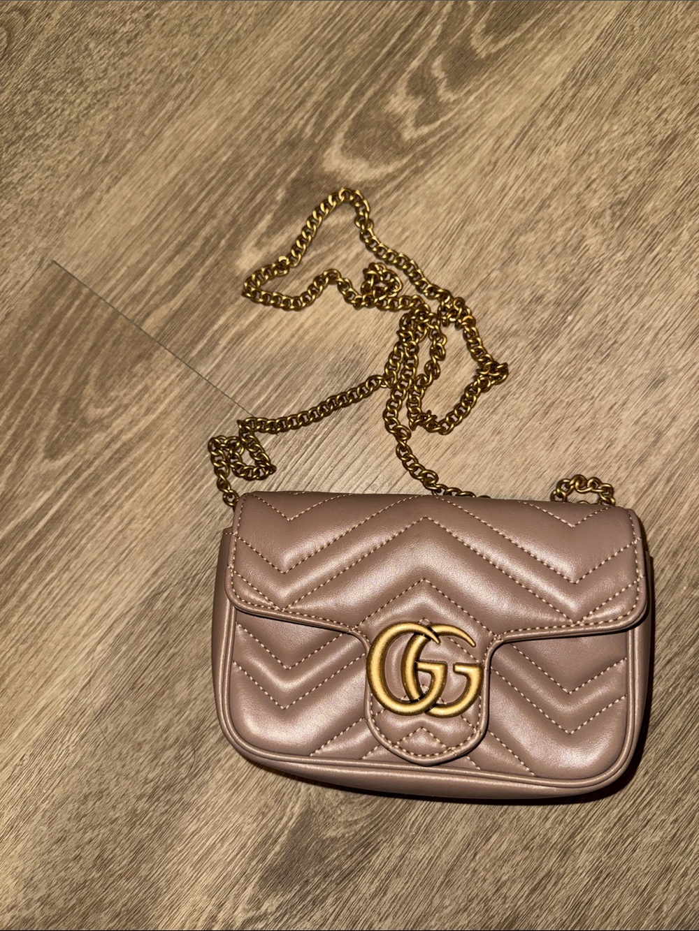 Gucci Quilted Chevron Mini Shoulder Bag in light beige with Gold Hardware